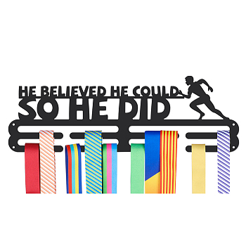 Word He Believed He Could So He Did, Running Theme Iron Medal Hanger Holder Display Wall Rack, with Screws, Man Pattern, 150x400mm