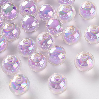 Transparent Acrylic Beads, Bead in Bead, AB Color, Round, Lilac, 9.5x9mm, Hole: 2mm, about 960pcs/500g