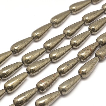 Teardrop Natural Pyrite Beads Strands, 30x12mm, Hole: 1mm, about 13pcs/strand, 15.7 inch