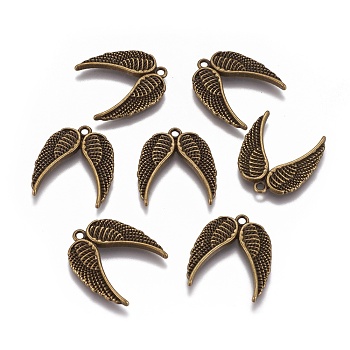 Tibetan Style Alloy Pendants, Lead Free & Cadmium Free, Wing, Antique Bronze, 23x20x2mm, Hole: 2mm