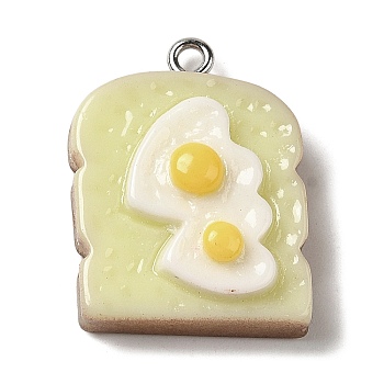 Opaque Resin Imitation Food Pendants, Egg Bread Charms with Platinum Tone Iron Loops, Snow, 25x19x8.5mm, Hole: 1.5mm