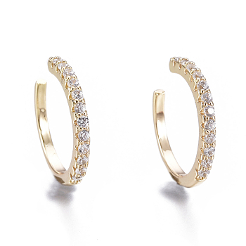 Brass Micro Pave Clear Cubic Zirconia Cuff Earrings, Ring, Golden, 14.5x14x1.7mm, Inner Diameter: 12mm