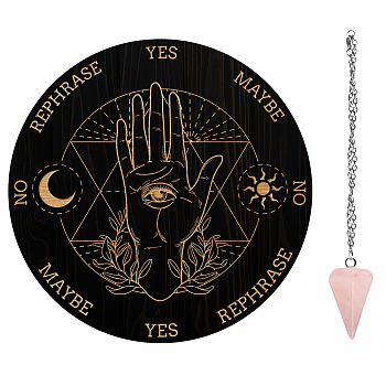 AHADERMAKER DIY Dowsing Divination Makign Kit, Including PVC Plastic Pendulum Board, 304 Stainless Steel Cable Chain Necklaces, Cone/Spike/Pendulum Natural Rose Quartz Stone Pendants, Palm Pattern, 200x4mm