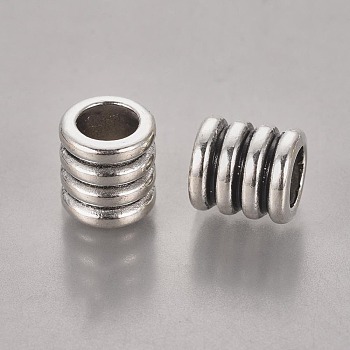 Tibetan Style Alloy Beads, Grooved Beads, Column, Antique Silver,  Lead Free & Cadmium Free, 9.5x9mm, Hole: 6mm