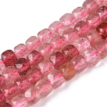 Natural Strawberry Quartz Beads Strands, Faceted, Cube, 4~5x4~5x4~5mm, Hole: 0.8mm, about 92~105pcs/strand, 14.96~15.35 inch(38~39cm)