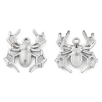 Halloween Theme 201 Stainless Steel Pendants, Spider Charm, Stainless Steel Color, 25x22.5x3mm, Hole: 1.8mm