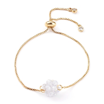 Adjustable Brass Slider Bracelets, Bolo Bracelets, with Cubic Zirconia Woven Beads, Golden, Clear, Inner Diameter: 1/4~3-1/8 inch(0.5~8cm)