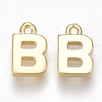 Brass Charms, Letter, Real 18K Gold Plated, Letter.B, 8.5x5x1.5mm, mm, Hole: 0.8mm