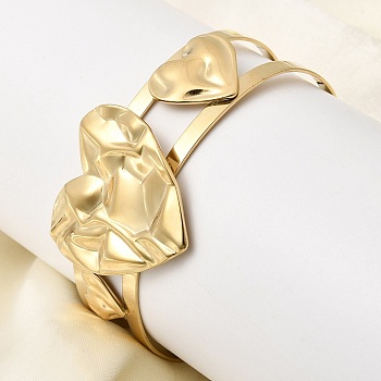 Stylish 304 Stainless Steel Cuff Bangles, Wide Bangles for Women, Ion Plating(IP), Real 18K Gold Plated, Heart, Inner Diameter: 2.56x2.20 inch(6.5x5.6cm)