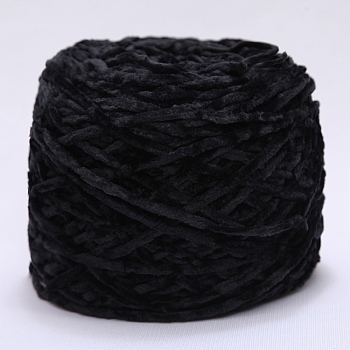 Wool Chenille Yarn, Velvet Cotton Hand Knitting Threads, for Baby Sweater Scarf Fabric Needlework Craft, Black, 3mm, 90~100g/skein