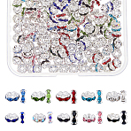 200Pcs 10 Colors Brass Rhinestone Spacer Beads, Grade A, Nickel Free, Mixed Color, 6x3mm, Hole: 1mm, 20pcs/color(RB-DC0001-09)