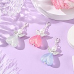 Heart Angel Luminous Acrylic Pendant Decoration, with Zinc Alloy Lobster Claw Clasps, Mixed Color, 52mm, Pendant: 38x22x10.5mm(HJEW-JM03806-02)