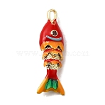Rack Plating Brass Pendants, with Cubic Zirconia and Enamel, Fish Charms, Long-Lasting Plated, Lead Free & Cadmium Free, Red, 26.5x8x6mm, Hole: 2.5x1.5mm(KK-A268-05G-A04)