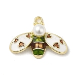Rack Alloy Enamel Pendants,and ABS Plastic Imitation Pearl, Golden, Bees, Cadet Blue, 17x22.5x7mm, Hole: 1.6mm(ENAM-Q505-07G-01)