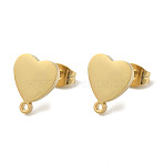 Ion Plating(IP) 304 Stainless Steel Studs Findings, Heart, Golden, 10x9.5mm, Hole: 1.2mm, Pin: 11x0.7mm(STAS-I206-53G)