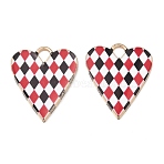 Alloy Pendants, Poker/Playing Cards Heart Charms, Red, Light Gold, 27x23x2mm, Hole: 4mm(AL-CBAC700-01A)