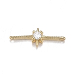 Brass Micro Clear Cubic Zirconia Links, Long-Lasting Plated, Bar with Star, Real 18K Gold Plated, 17.5x6x3mm, Hole: 0.8mm(ZIRC-F120-096G)