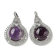 Natural Amethyst with Clear Cubic Zirconia Pendants, Lamp Bulb Charms with Rack Plating Brass Findings, Platinum, Cadmium Free & Lead Free, 35x25x8.8~9.6mm, Hole: 2.8x3.9mm(G-G133-01P-19)