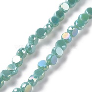 Electroplate Glass Beads Strands, AB Color Plated, Faceted, Flat Round, Light Sea Green, 4.5x3mm, Hole: 1mm, about 145~150pcs/strand, 22.83''(58cm)(GLAA-E036-03A)