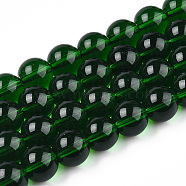 Transparent Glass Beads Strands, Round, Dark Green, 9.5~10mm, Hole: 1.5mm, about 40~42pcs/strand, 14.76~15.12 inch(37.5~38.4cm)(GLAA-T032-T10mm-22)