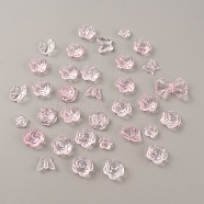 Transparent Acrylic Beads, Flower & Butterfly, Pink, 12~32x12~43x4~9mm, Hole: 1.2~3mm, 30g/bag(OACR-WH0037-01H)