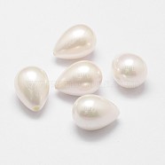 Rainbow Plated Shell Pearl Beads, Grade A, teardrop, Half Drilled, 21x15mm, Hole: 1.2mm, White, 21x15mm, Hole: 1.2mm(BSHE-L032-02)