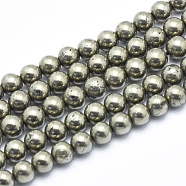 Natural Pyrite Beads Strands, Round, 6mm, Hole: 1mm, about 65pcs/strand, 15.5 inch(G-K256-04-6mm)