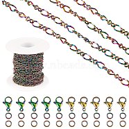 DIY Chain Jewelry Set Making Kit, Including Rainbow Color Ion Plating(IP) 304 Stainless Steel 5M Figaro Chains & 10Pcs Clasps & 20Pcs Jump Rings, 1Pc Plastic Spool, Rainbow Color, Figaro Chains: 3.5mm wide(STAS-SZ0002-30)