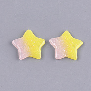 Resin Cabochons, with Glitter Powder, Star, Yellow, 18x19x2.5mm(CRES-T010-36B)