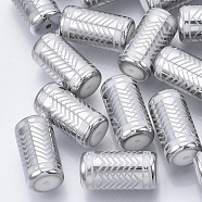 Electroplate Glass Beads, Column with Chevron Pattern, Silver, 20x10mm, Hole: 1.2mm, about 50pcs/bag(EGLA-N003-04F)