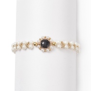 Glass & Shell Pearl Bead Bracele, Dainty Braided Beaded Bracelet for Women, Black, 7-1/2 inch(19cm)(BJEW-TA00180-03)