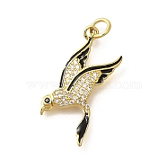 Brass Micro Pave Clear Cubic Zirconia Enamel Pendants, Birds Charms, with Jump Ring, Real 18K Gold Plated, 27x16.5x3mm, Hole: 3mm(KK-M297-02G)