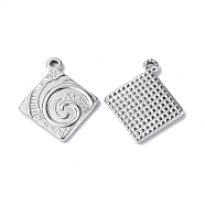 304 Stainless Steel Pendants, Rhombus with Vortex Charm, Stainless Steel Color, 24.5x21x2.5mm, Hole: 1.8mm(STAS-C066-14P)