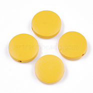 Painted Natural Wood Beads, Flat Round, Gold, 15~15.5x4mm, Hole: 1.8mm(WOOD-S049-02B-08)