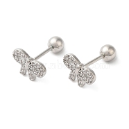 Bowknot Bow Brass Micro Pave Clear Cubic Zirconia Ear Plug Gauges, Platinum, 9.7x6mm(EJEW-L289-03P-04)