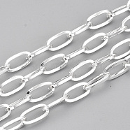 304 Stainless Steel Paperclip Chains, Drawn Elongated Cable Chains, Unwelded, with Spool, Silver Color Plated, 12x6x1.2mm, about 32.8 Feet(10m)/roll(CHS-T002-09)