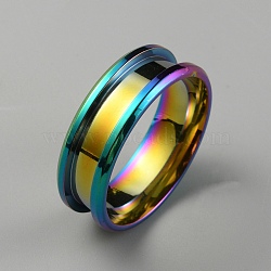 304 Stainless Steel Grooved Finger Ring Settings, Ring Core Blank, for Inlay Ring Jewelry Making, Rainbow Color, US Size 11 3/4(21.1mm)(RJEW-WH0010-08E-MC)