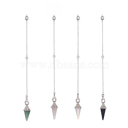 Mixed Gemstone Dowsing Pendulum Big Pendants, with Platinum Tone Brass Findings, Cone, 260~265mm(HJEW-TA00018)