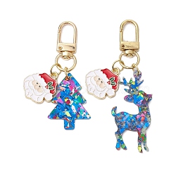 2Pcs Acrylic Pendants Decorations, Christmas Collection, Alloy Swivel Clasps and Enamel Pendants, Santa Claus, Light Gold, 6.9~8.5cm, 1pc/style(KEYC-JKC00951)