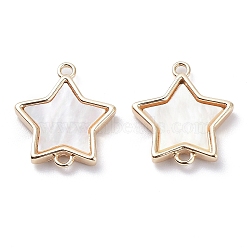 Natural Shell Connector Charms, Star Links with Rack Plating Brass Findings, Long-Lasting Plated, Real 18K Gold Plated, 17x15x2.5mm, Hole: 1.4mm(KK-A183-63G)