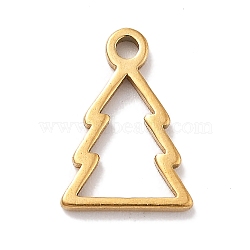 304 Stainless Steel Charms, Laser Cut, Real 18K Gold Plated, Christmas Tree, 10.5x7.5x1mm, Hole: 1.2mm(STAS-R003-01G-06)