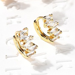 Brass Hoop Earrings, with Clear Cubic Zirconia, Real 18K Gold Plated, Rectangle, 12.5x6.5x14.5mm(EJEW-S256-03B-G)