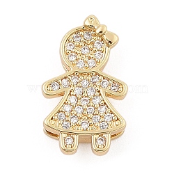 Brass Micro Pave Clear Cubic Zirconia Slide Charms, Long-Lasting Plated, Girl, Golden, 15.5x9.5x4.5mm, Hole: 10x2mm(ZIRC-I068-29G)