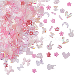 Resin Cabochons, Nail Art Decoration Accessories, Mixed Shapes, Pink, 6.5~8.5x6~11.5x1~2.5mm, 4 bags/box(MRMJ-HY0001-12B)