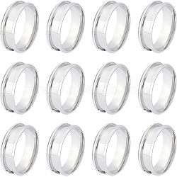 Unicraftale 12Pcs Stainless Steel Grooved Finger Ring Settings, Ring Core Blank, for Inlay Ring Jewelry Making, Stainless Steel Color, US Size 12 3/4(22mm)(STAS-UN0038-94E)