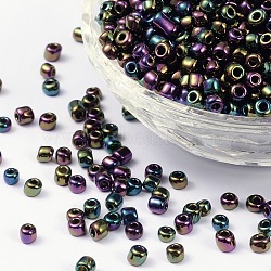 6/0 Glass Seed Beads, Iris Round, Prussian Blue, 4mm, Hole: 1mm, about 4500pcs/pound(SEED-A009-4mm-604)