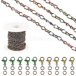 DIY Chain Jewelry Set Making Kit, Including Rainbow Color Ion Plating(IP) 304 Stainless Steel 5M Figaro Chains & 10Pcs Clasps & 20Pcs Jump Rings, 1Pc Plastic Spool, Rainbow Color, Figaro Chains: 3.5mm wide(STAS-SZ0002-30)