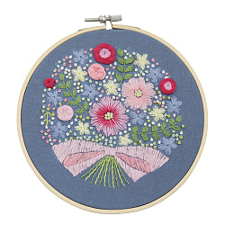 Embroidery Kit, DIY Cross Stitch Kit, with Embroidery Hoops, Needle & Cloth with Flower Pattern, Colored Thread, Instruction, Flower Pattern, 21.4x21x0.03cm, 1color/line, 10color(DIY-M026-01A)