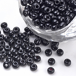 Baking Paint Glass Seed Beads, Round, Black, 3x1.5~3mm, Hole: 1mm, about 10000pcs/bag, about 450g/bag(SEED-Q025-3mm-L05)