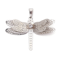 Brass Rhinestone Pendants, Filigree Charms, Platinum, Dragonfly, 28.5x35x8.5mm, Hole: 6x3mm(PALLOY-JF02513-09)